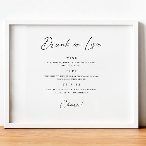 Drunk In Love Bar Menu Minimal Wedding Drink Sign 