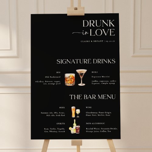 Drunk in Love Black Wedding Bar Sign