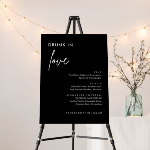 Drunk In Love Black Wedding Open Bar Menu Foam Board