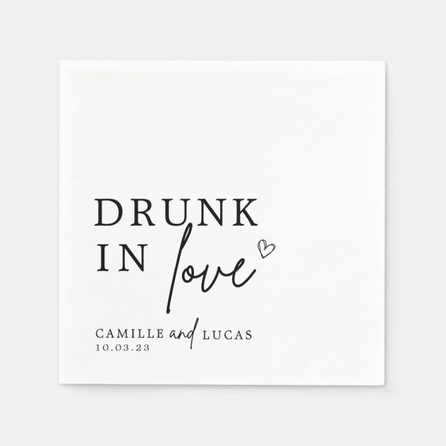 Drunk In Love Black & White Personalized Napkins (Front)