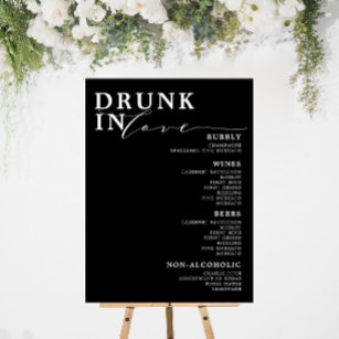 Drunk In Love Black White Wedding Bar Menu Sign
