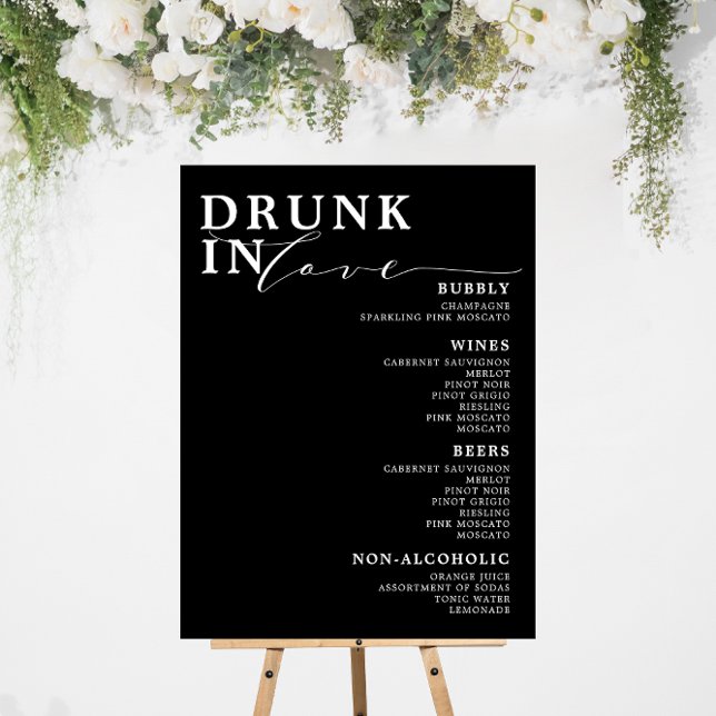 Drunk In Love Black White Wedding Bar Menu Sign (Creator Uploaded)