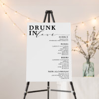 Drunk In Love Black White Wedding Bar Menu Sign