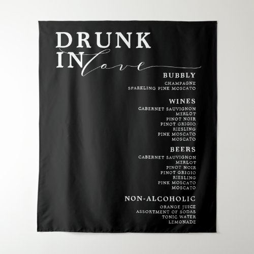 Drunk In Love Black White Wedding Bar Menu Sign Ta Tapestry