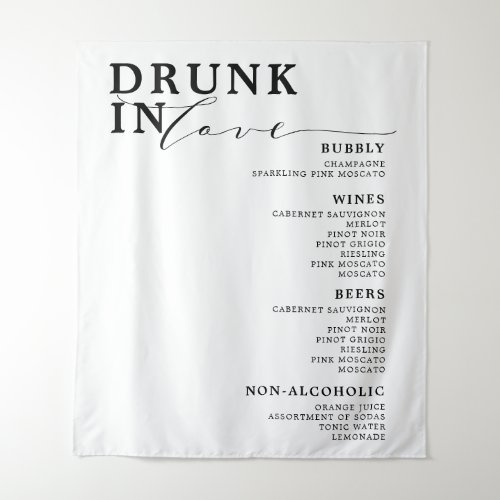 Drunk In Love Black White Wedding Bar Menu Sign Tapestry