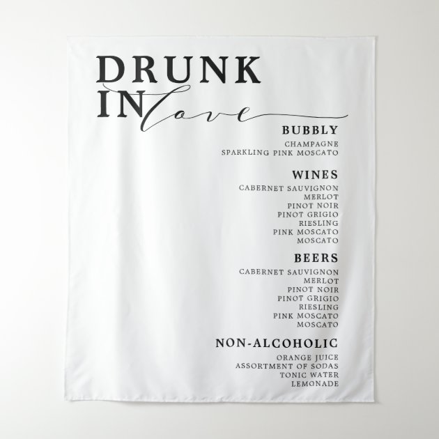 Drunk In Love Black White Wedding Bar Menu Sign Tapestry Zazzle