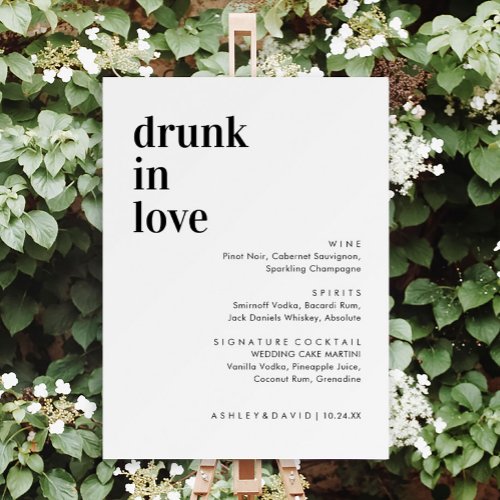 Drunk In Love Bold Wedding Open Bar Menu Foam Board