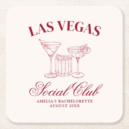 Drunk In Love Cocktails Bachelorette Social Club Square Paper Coaster