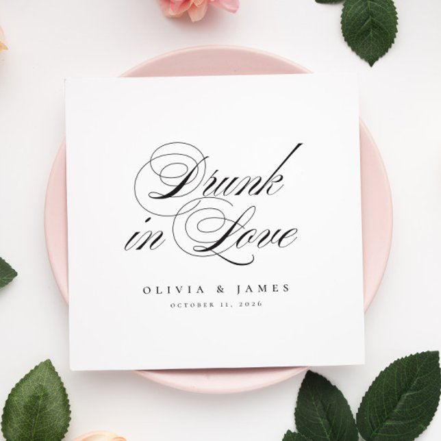 Drunk in Love Fancy Script Personalized Wedding Napkins (Creator Uploaded)