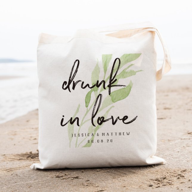 Drunk in love greenery hand lettering tote bag (Creator Uploaded)