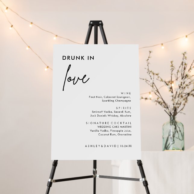 Drunk In Love Modern Wedding Open Bar Menu Foam Board (In Situ (Stand))
