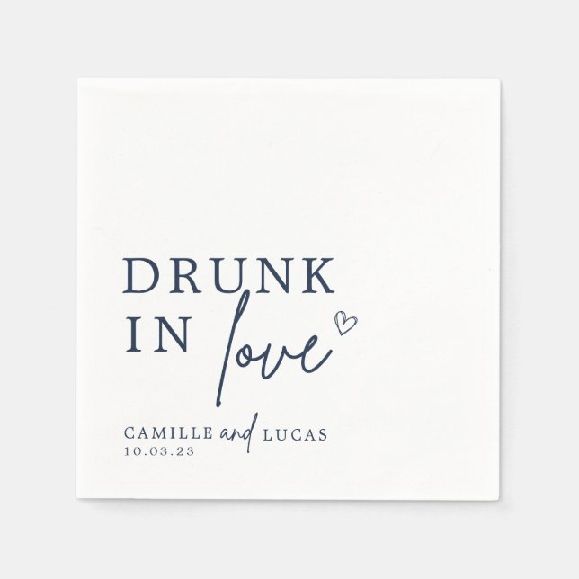 Drunk In Love Navy Blue Personalized Napkins (Front)