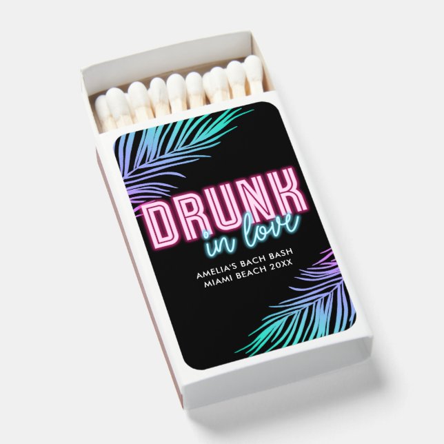 Drunk In Love Neon Blue & Pink Tropical Bach Matchboxes (Front Open)