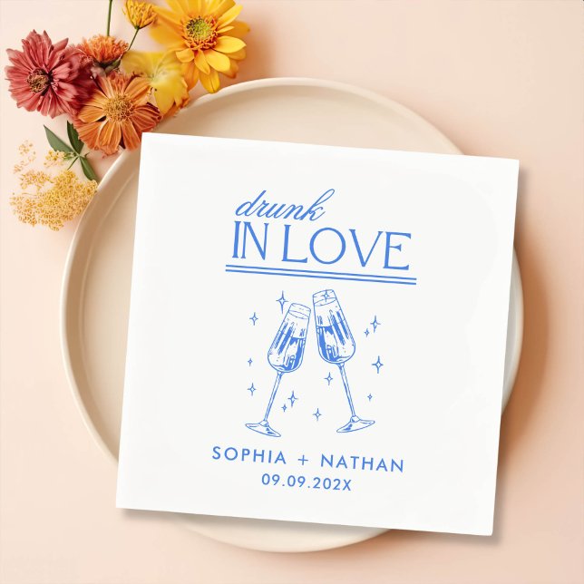 Drunk In Love Personalized Beach Cocktail Wedding Napkins (Creator Uploaded)