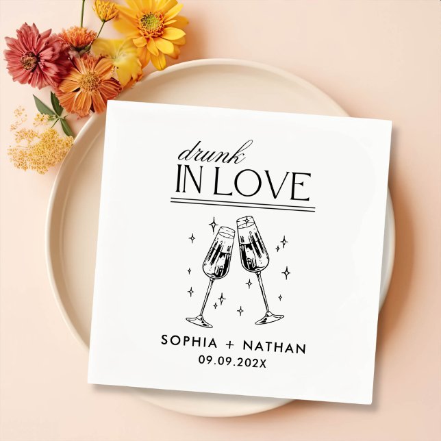 Drunk In Love Personalized Beach Cocktail Wedding Napkins (Creator Uploaded)