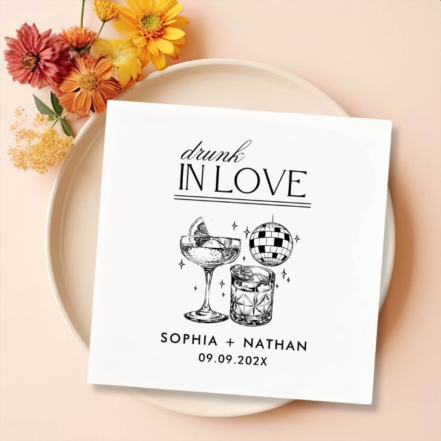 Drunk In Love Personalized Beach Cocktail Wedding Napkins (Creator Uploaded)
