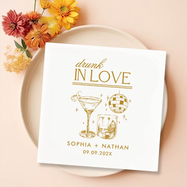 Drunk In Love Personalized Beach Cocktail Wedding Napkins (Creator Uploaded)