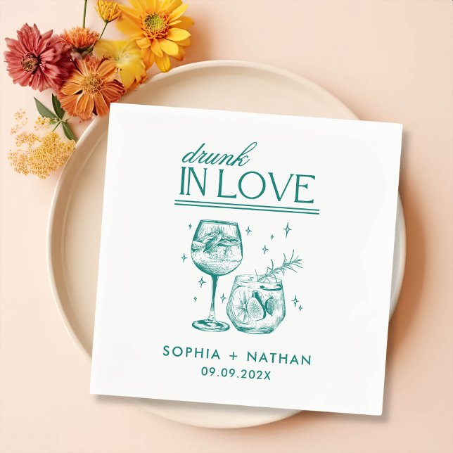 Drunk In Love Personalized Cocktail Wedding Napkins (Creator Uploaded)