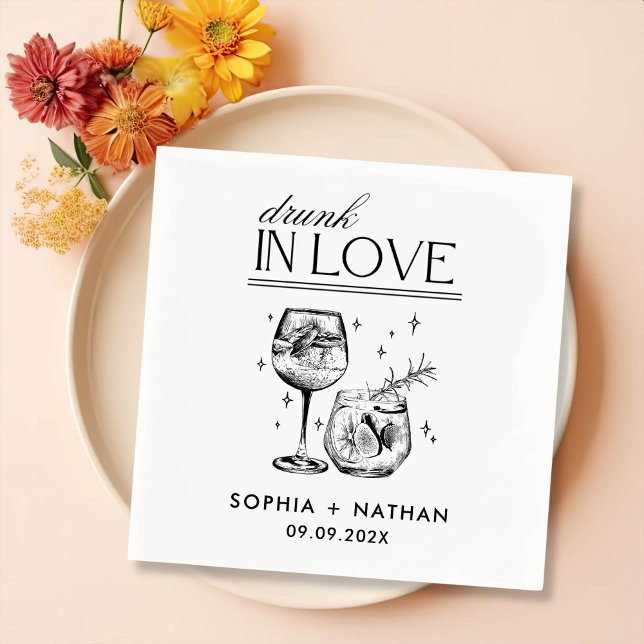 Drunk In Love Personalized Cocktail Wedding Napkins (Creator Uploaded)
