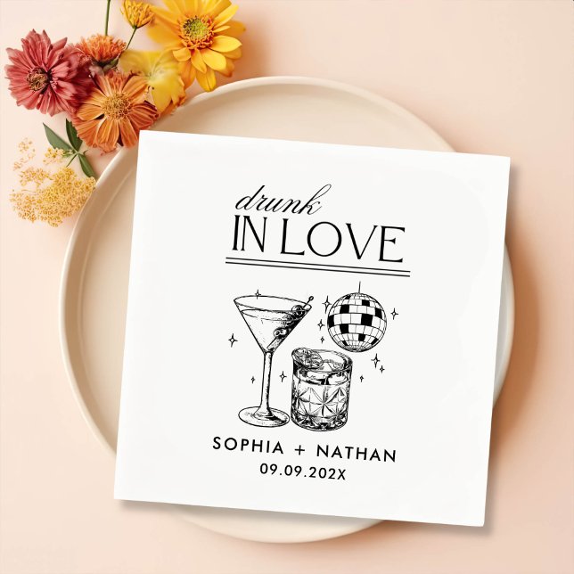 Drunk In Love Personalized Disco Cocktail Wedding Napkins (Creator Uploaded)