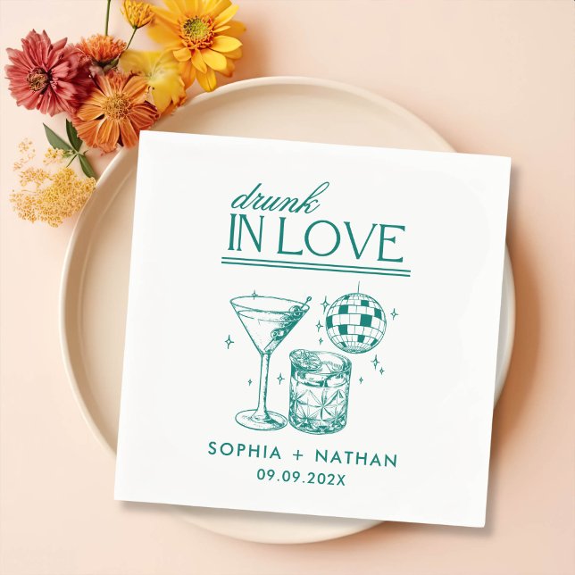 Drunk In Love Personalized Disco Cocktail Wedding Napkins (Creator Uploaded)