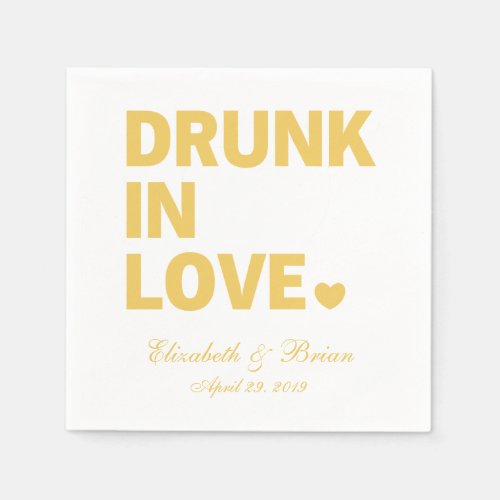 Drunk in love Personalized Golden Wedding Napkins
