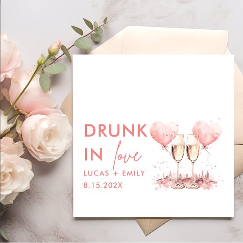 Drunk In Love Personalized Pink Glasses Wedding Napkins