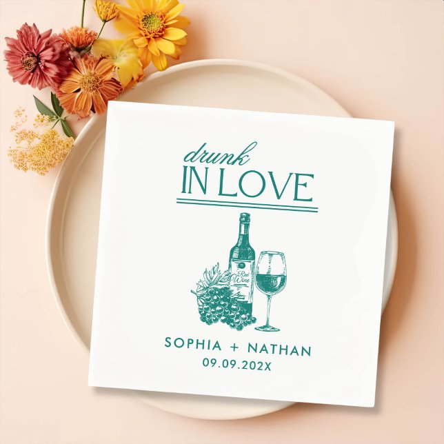 Drunk In Love Personalized Wine Cocktail Wedding Napkins (Creator Uploaded)