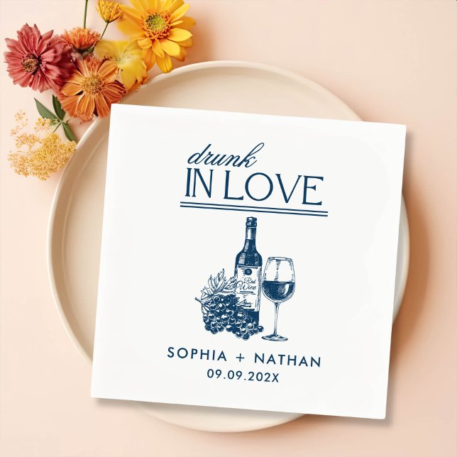 Drunk In Love Personalized Wine Cocktail Wedding Napkins (Creator Uploaded)