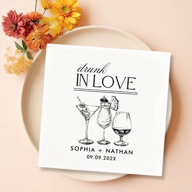 Drunk In Love Personalized Wine Glasses Wedding Napkins (Creator Uploaded)