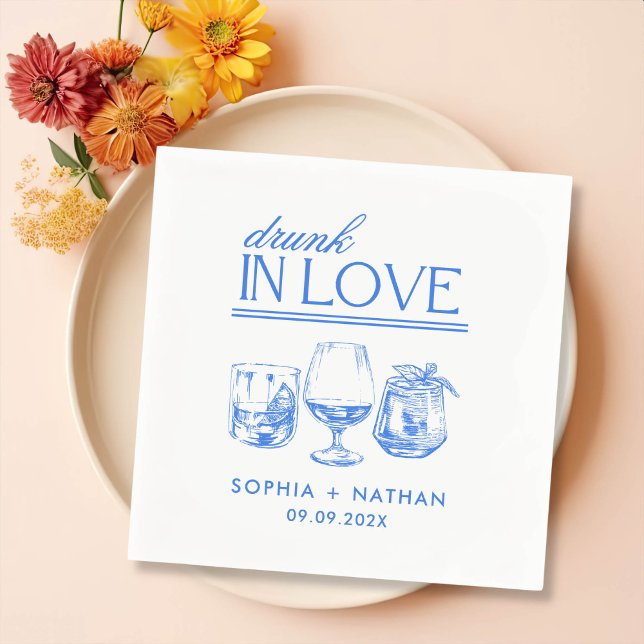 Drunk In Love Personalized Wine Glasses Wedding Napkins (Creator Uploaded)