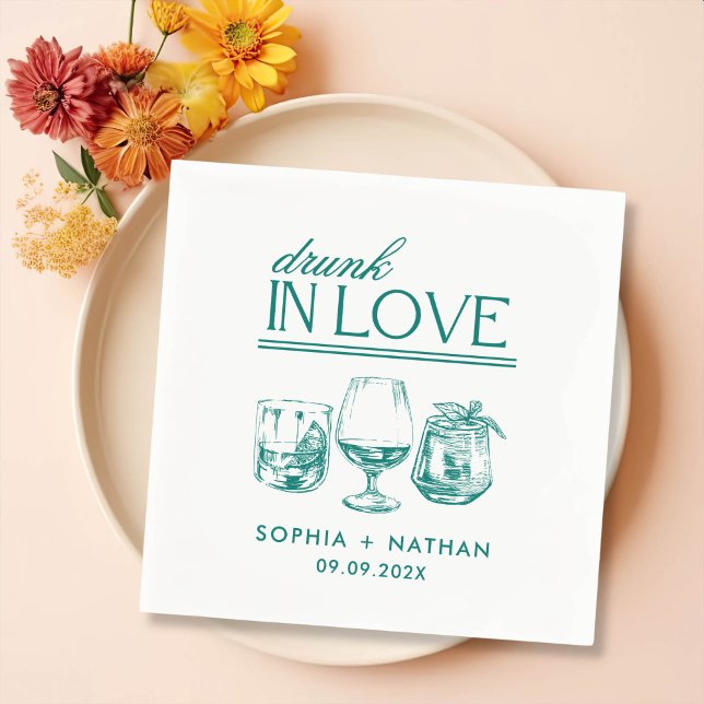 Drunk In Love Personalized Wine Glasses Wedding Napkins (Creator Uploaded)