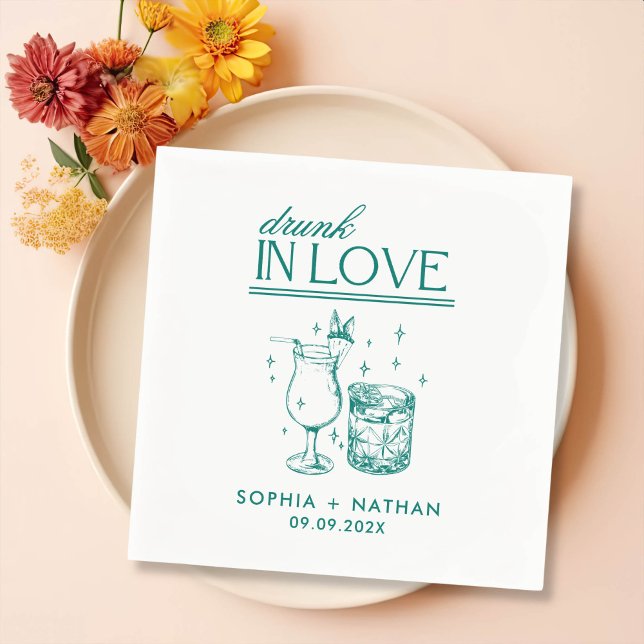 Drunk In Love Personalized Wine Glasses Wedding Napkins (Creator Uploaded)
