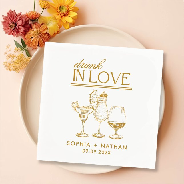 Drunk In Love Personalized Wine Glasses Wedding Napkins (Creator Uploaded)