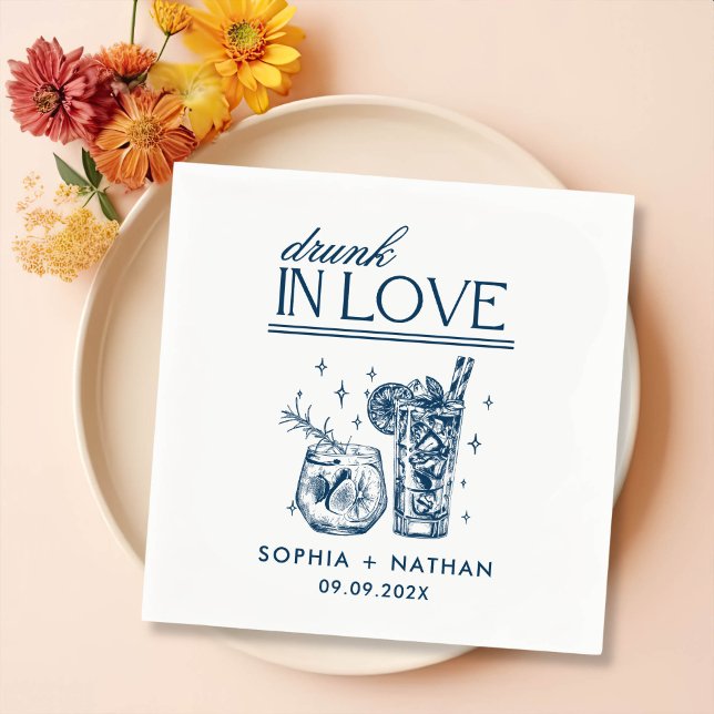 Drunk In Love Personalized Wine Glasses Wedding Napkins (Creator Uploaded)