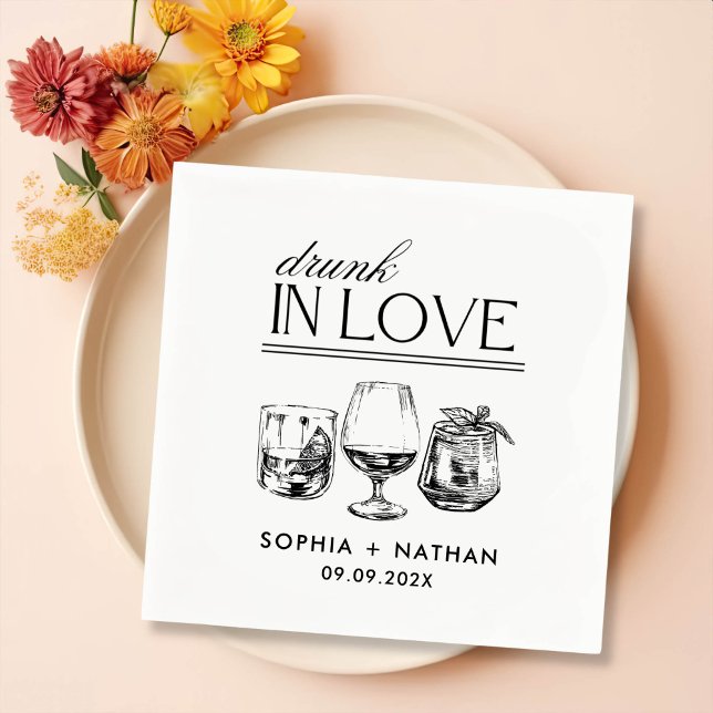 Drunk In Love Personalized Wine Glasses Wedding Napkins (Creator Uploaded)