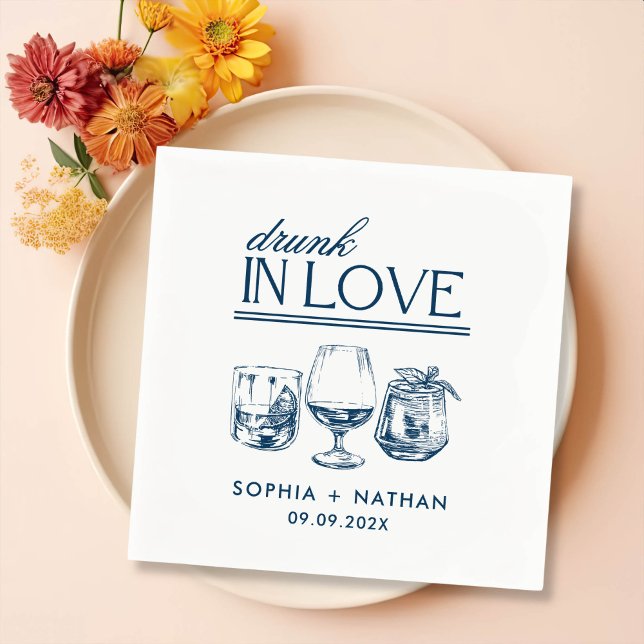 Drunk In Love Personalized Wine Glasses Wedding Napkins (Creator Uploaded)