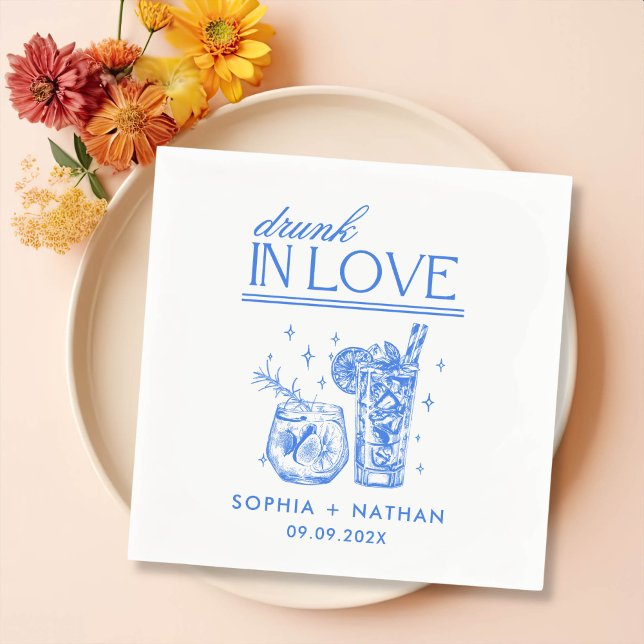Drunk In Love Personalized Wine Glasses Wedding Napkins (Creator Uploaded)