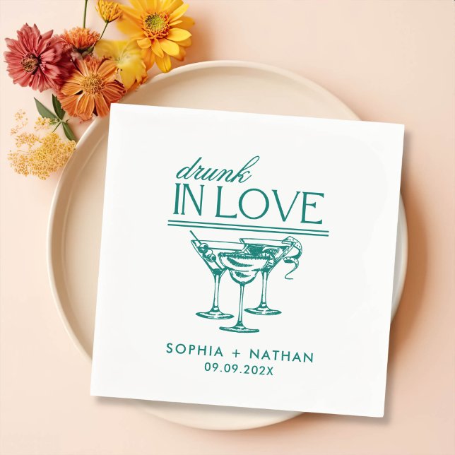 Drunk In Love Personalized Wine Glasses Wedding Napkins (Creator Uploaded)