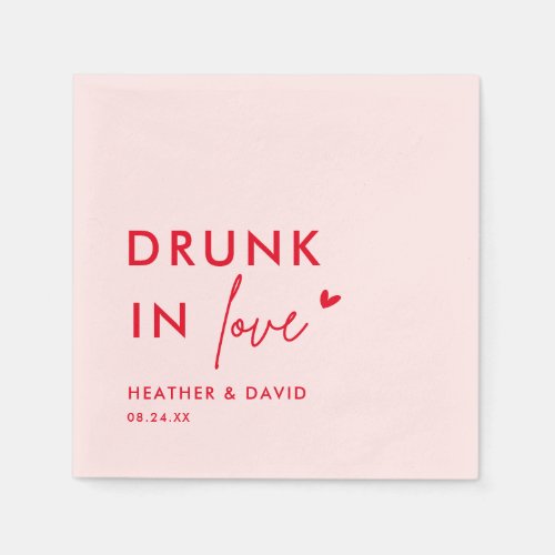 Drunk In Love Pink and Red Retro Wedding Napkins