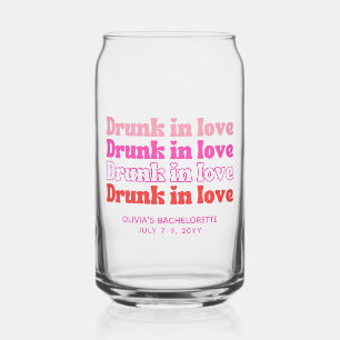 Drunk in Love Pink Retro Bachelorette Party Favor Can Glass
