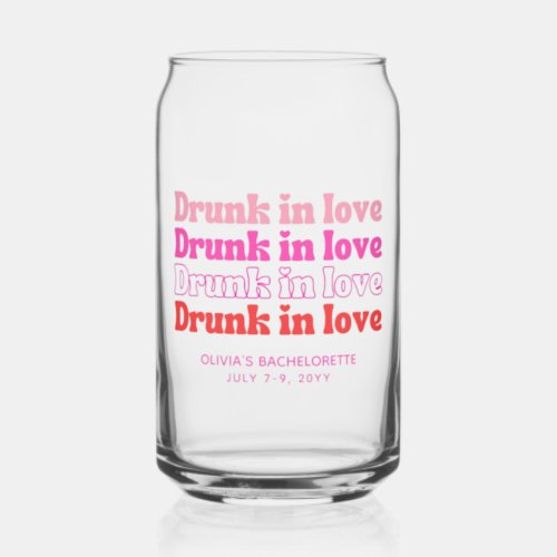 Drunk in Love Pink Retro Bachelorette Party Favor Can Glass
