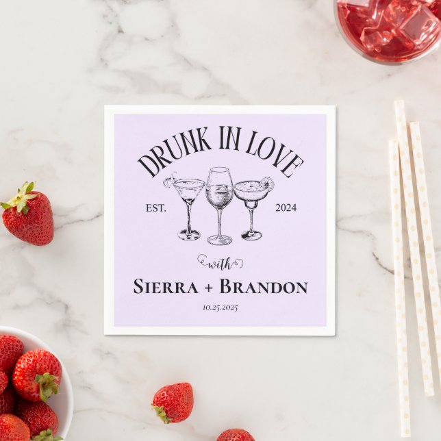 Drunk In Love Purple Personalized Wedding Napkins (Insitu)