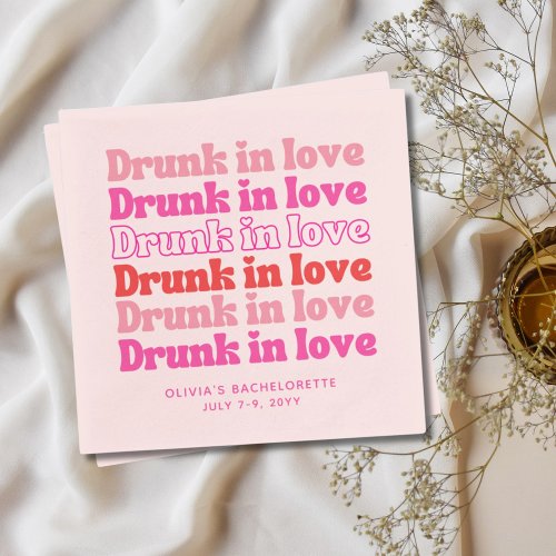 Drunk in Love Retro Pink Bachelorette Party Napkin