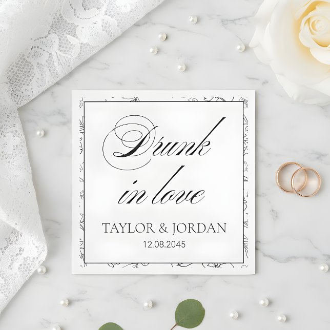 Drunk in Love Script Floral Wedding Custom  Napkins (Creator Uploaded)