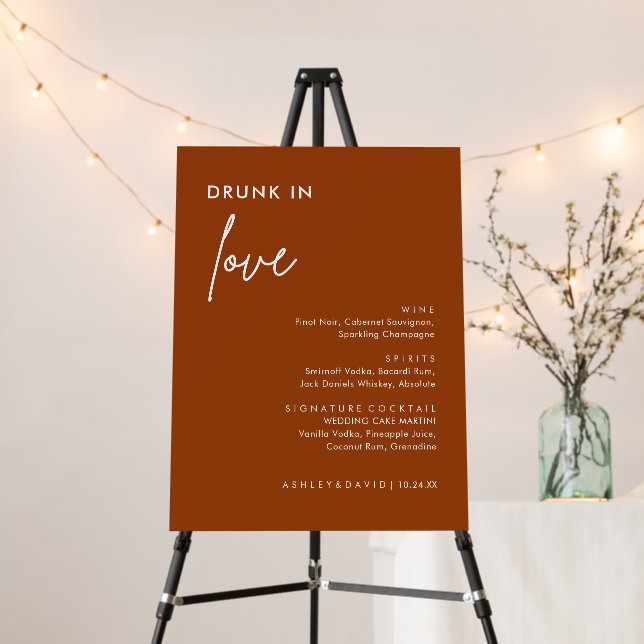 Drunk In Love Terracotta Wedding Open Bar Menu Foam Board (In Situ (Stand))