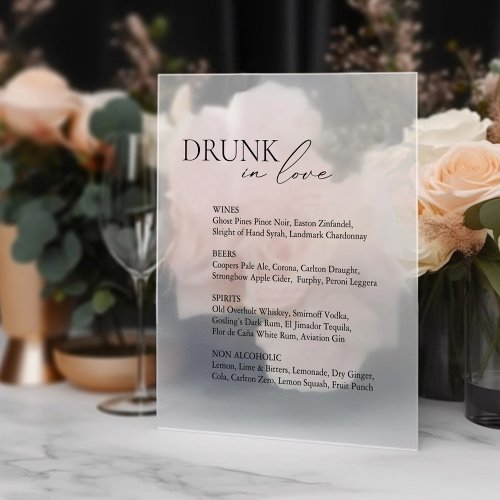 Drunk In Love Wedding Bar Menu Mirror Decal Sign