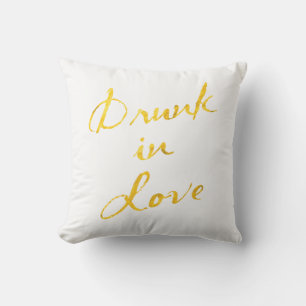 Drunk in Love White & Gold Outdoor Pillow