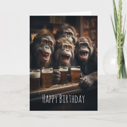 Drunk Monkeys Drinking Beer in the Pub Funny Adult Card