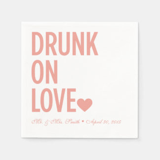 Drunk on Love Wedding Napkins Coral